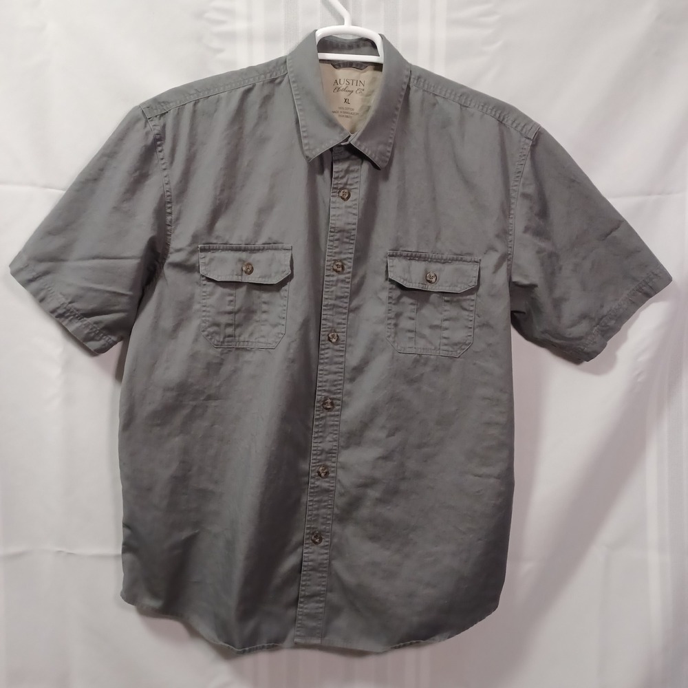 Austin Clothing Co Button Down Shirt Mens XL Gray Short Sleeve Cotton Utility